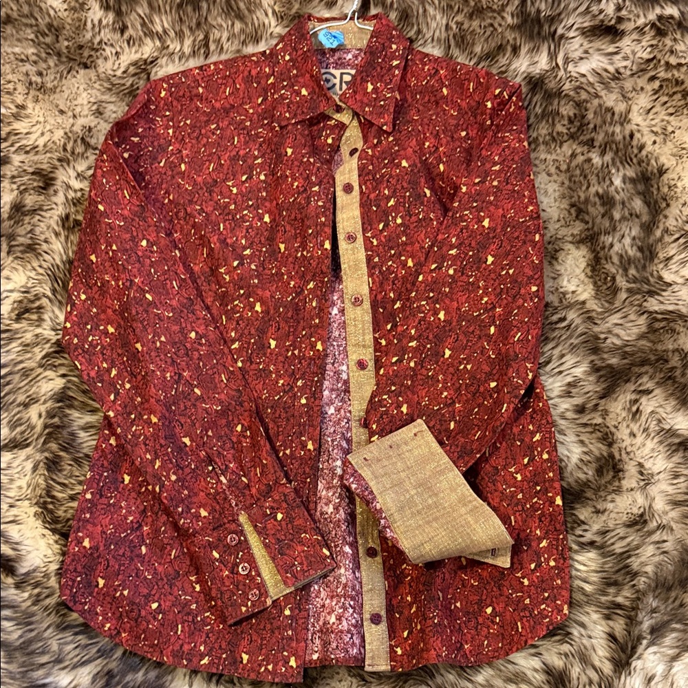 CR Ranchwear Women's Red/Gold Button Down Shirt